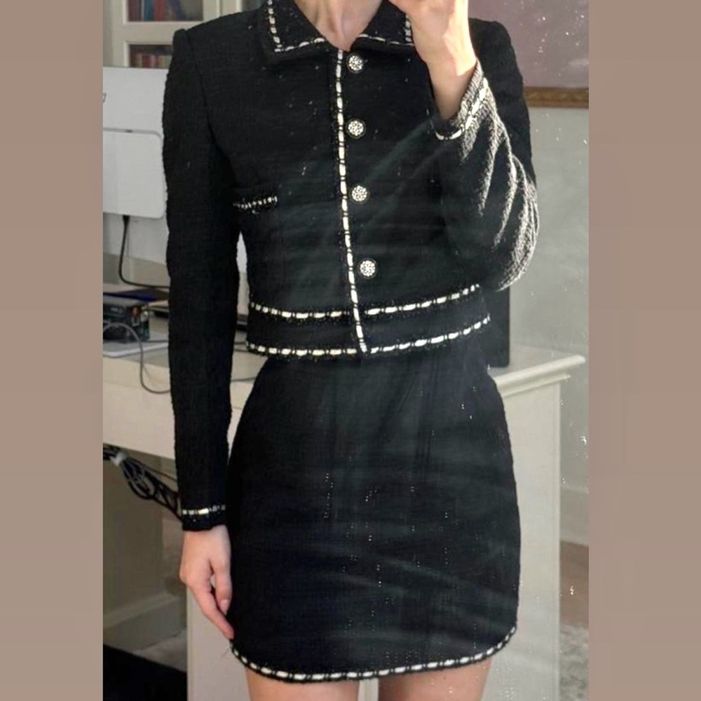 Chanel Style Tiffany Studios Tweed Skirt and Top Set